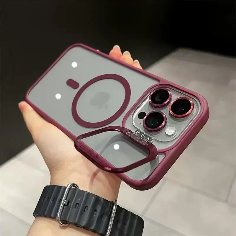 Luxury Magnetic Shockproof Phone Case For iPhone 16 15 14 13 12 11 17 Pro Max For Magsafe Funda Stand Glass Lens Protector Cover