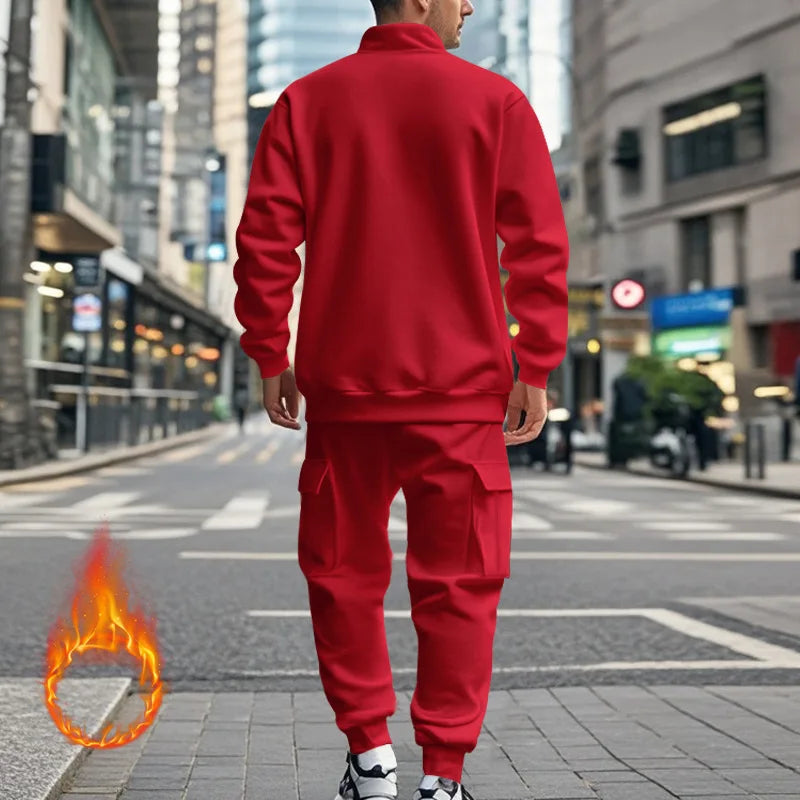 Men's Autumn/Winter Casual Semi-Zipped Pullover Loose Fleece Warm Sweatshirt And Sweatpants Available in 1/2 piece