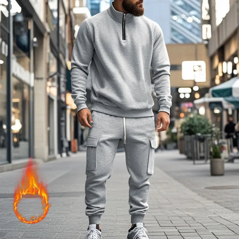 Men's Autumn/Winter Casual Semi-Zipped Pullover Loose Fleece Warm Sweatshirt And Sweatpants Available in 1/2 piece