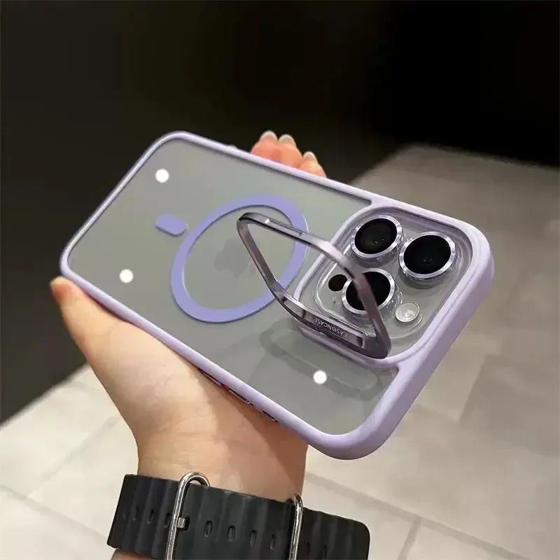 Luxury Magnetic Shockproof Phone Case For iPhone 16 15 14 13 12 11 17 Pro Max For Magsafe Funda Stand Glass Lens Protector Cover