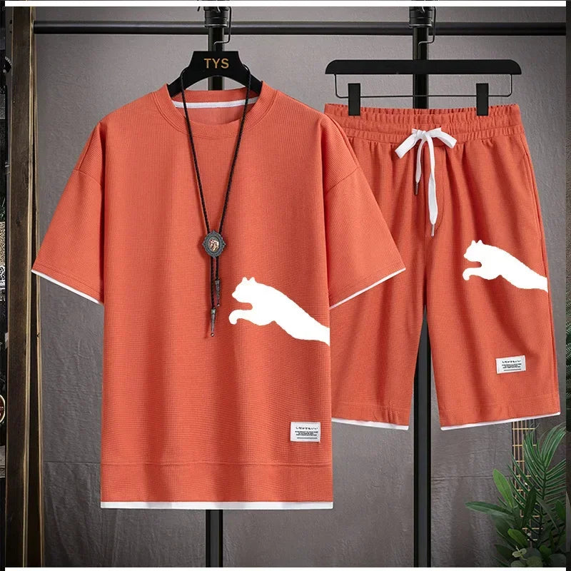 New men's summer sportswear: men's short-sleeved shirt + sport pants, casual, multi-functional, loose and breathable, running sh