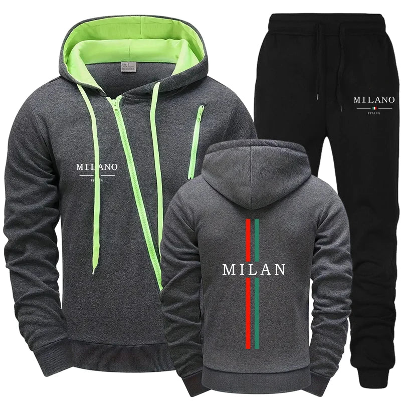 Quality Autumn Winter Hoodie Comfort Single Sweatshirts Hot Sales Top Pants Men's Versatile Diagonal Zipper Jacket Casual Sports