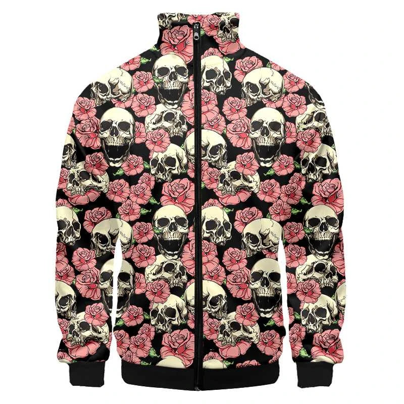 3D Printed Pink Rose Skull Zip Jacket For Men Clothes Funny Mens Designer Clothes Streetwear Men Coat Tops High Quality Jackets