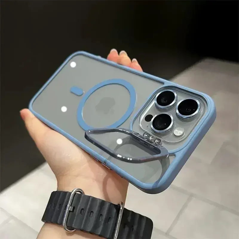 Luxury Magnetic Shockproof Phone Case For iPhone 16 15 14 13 12 11 17 Pro Max For Magsafe Funda Stand Glass Lens Protector Cover