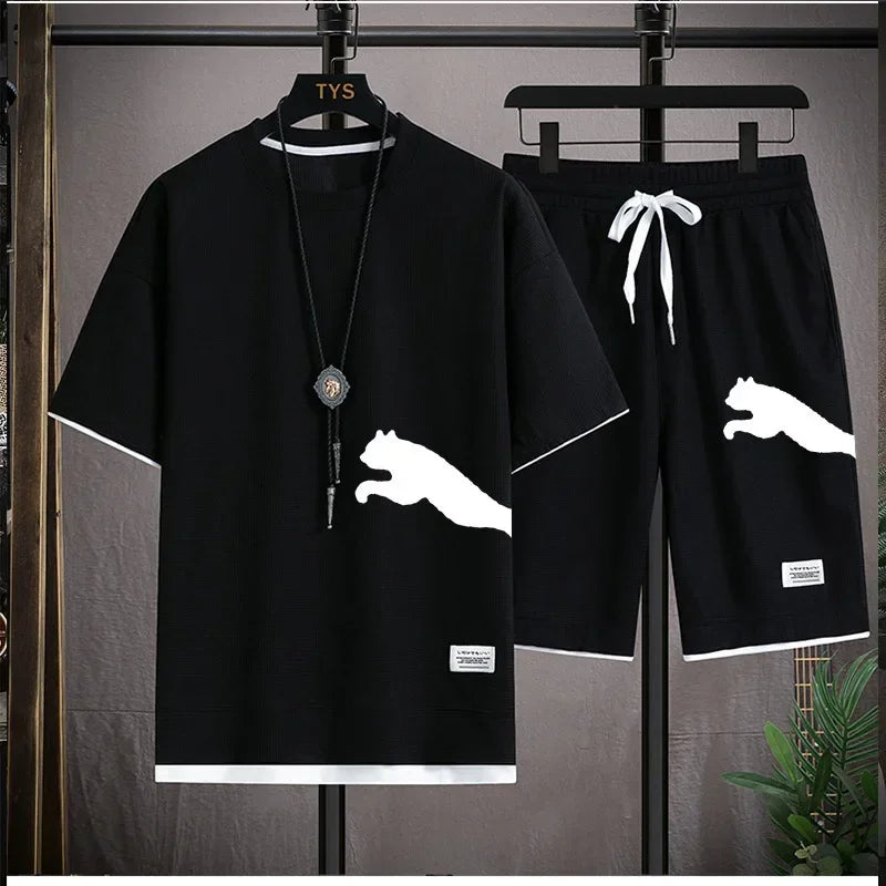 New men's summer sportswear: men's short-sleeved shirt + sport pants, casual, multi-functional, loose and breathable, running sh