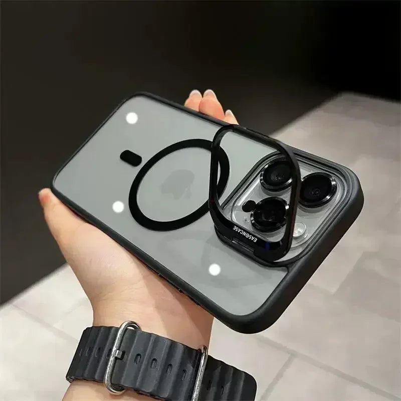 Luxury Magnetic Shockproof Phone Case For iPhone 16 15 14 13 12 11 17 Pro Max For Magsafe Funda Stand Glass Lens Protector Cover