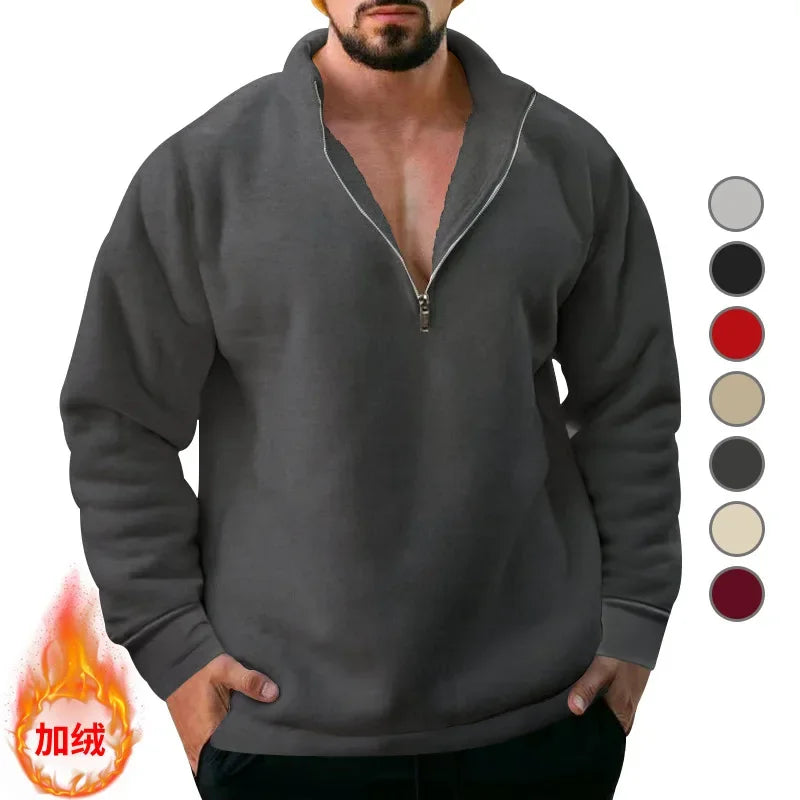 Men's Autumn/Winter Casual Semi-Zipped Pullover Loose Fleece Warm Sweatshirt And Sweatpants Available in 1/2 piece