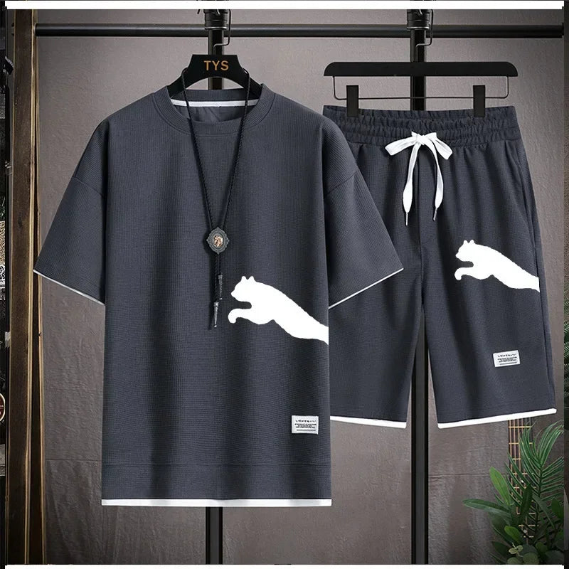 New men's summer sportswear: men's short-sleeved shirt + sport pants, casual, multi-functional, loose and breathable, running sh