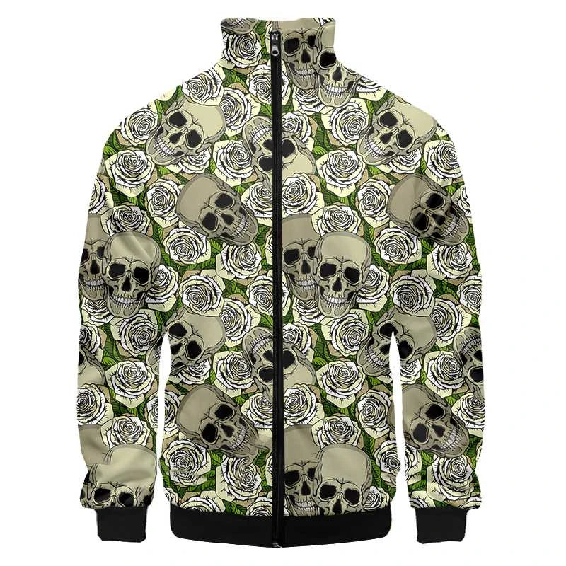 3D Printed Pink Rose Skull Zip Jacket For Men Clothes Funny Mens Designer Clothes Streetwear Men Coat Tops High Quality Jackets