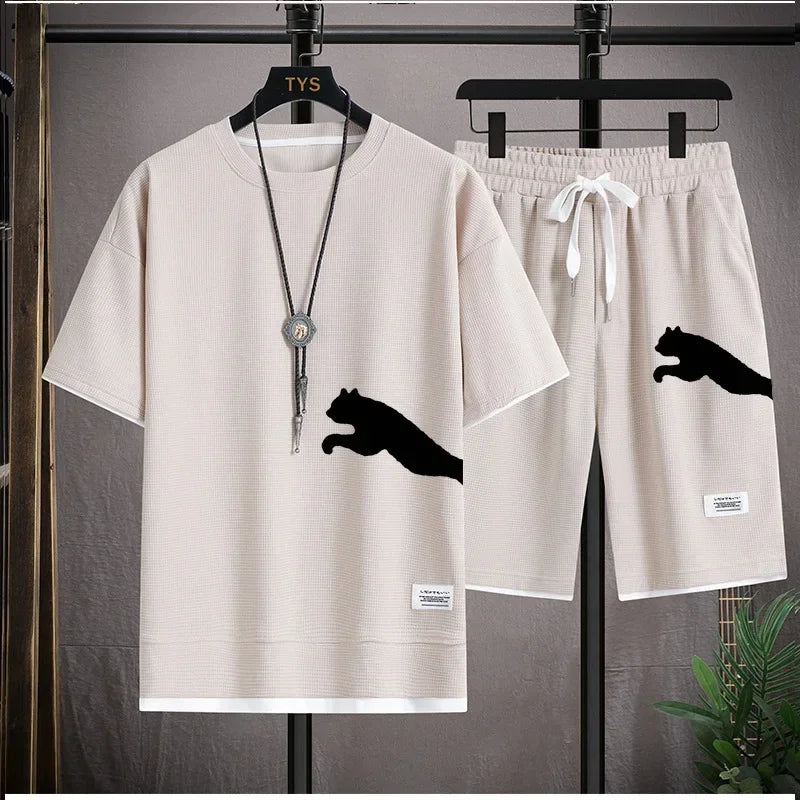 New men's summer sportswear: men's short-sleeved shirt + sport pants, casual, multi-functional, loose and breathable, running sh