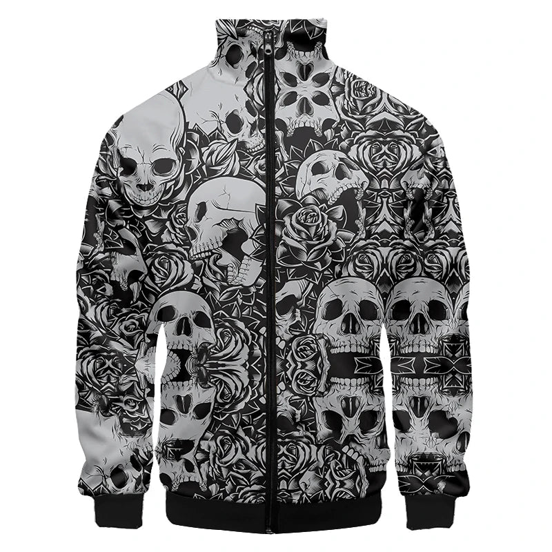 3D Printed Pink Rose Skull Zip Jacket For Men Clothes Funny Mens Designer Clothes Streetwear Men Coat Tops High Quality Jackets