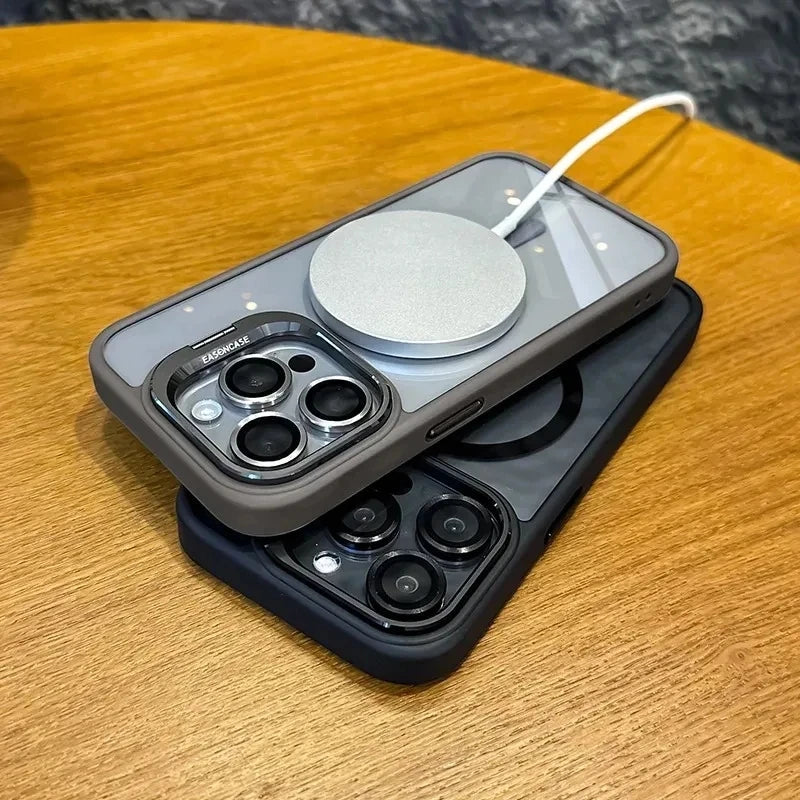 Luxury Magnetic Shockproof Phone Case For iPhone 16 15 14 13 12 11 17 Pro Max For Magsafe Funda Stand Glass Lens Protector Cover