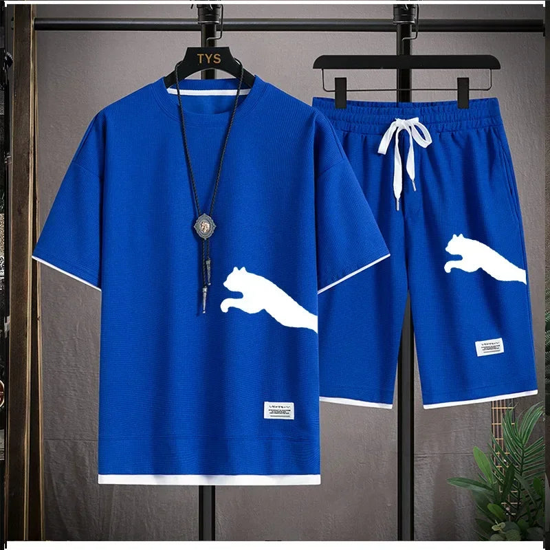 New men's summer sportswear: men's short-sleeved shirt + sport pants, casual, multi-functional, loose and breathable, running sh