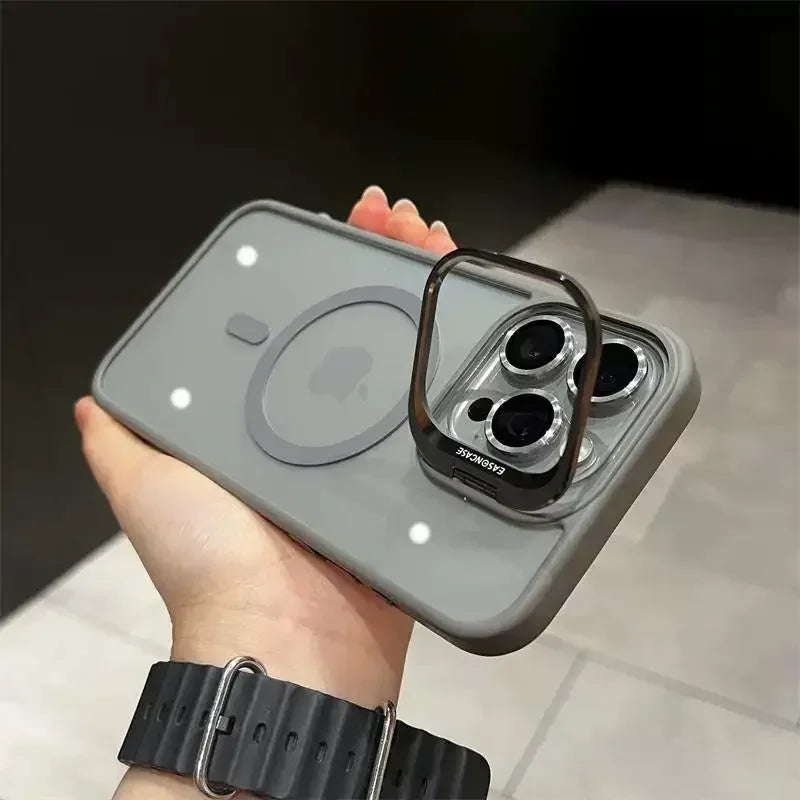 Luxury Magnetic Shockproof Phone Case For iPhone 16 15 14 13 12 11 17 Pro Max For Magsafe Funda Stand Glass Lens Protector Cover