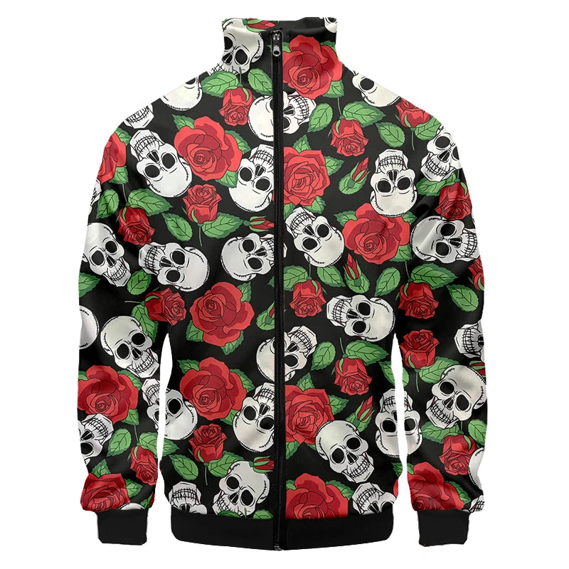 3D Printed Pink Rose Skull Zip Jacket For Men Clothes Funny Mens Designer Clothes Streetwear Men Coat Tops High Quality Jackets
