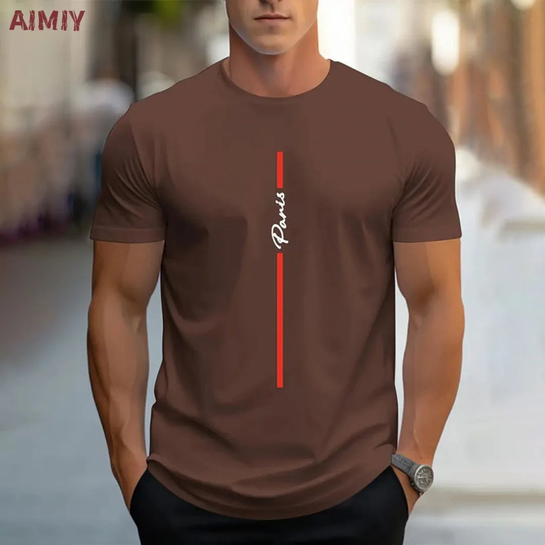 Summer Men's T-shirt Top Casual Loose Fit Oversized T-shirt PARI Letter Pattern Printed Round Neck Short Sleeved Homme Vêtement