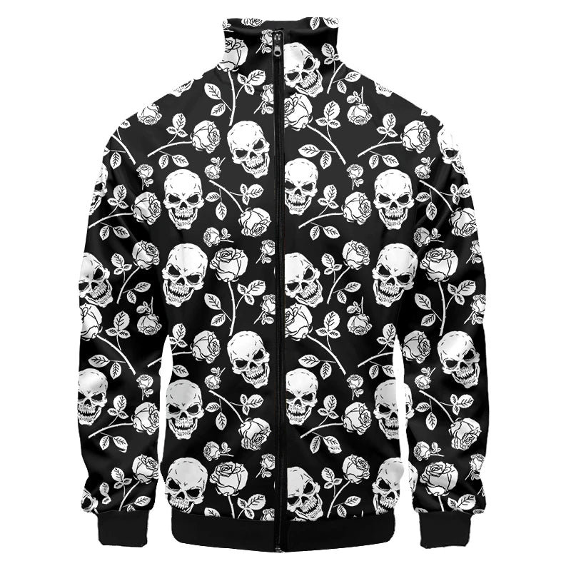 3D Printed Pink Rose Skull Zip Jacket For Men Clothes Funny Mens Designer Clothes Streetwear Men Coat Tops High Quality Jackets
