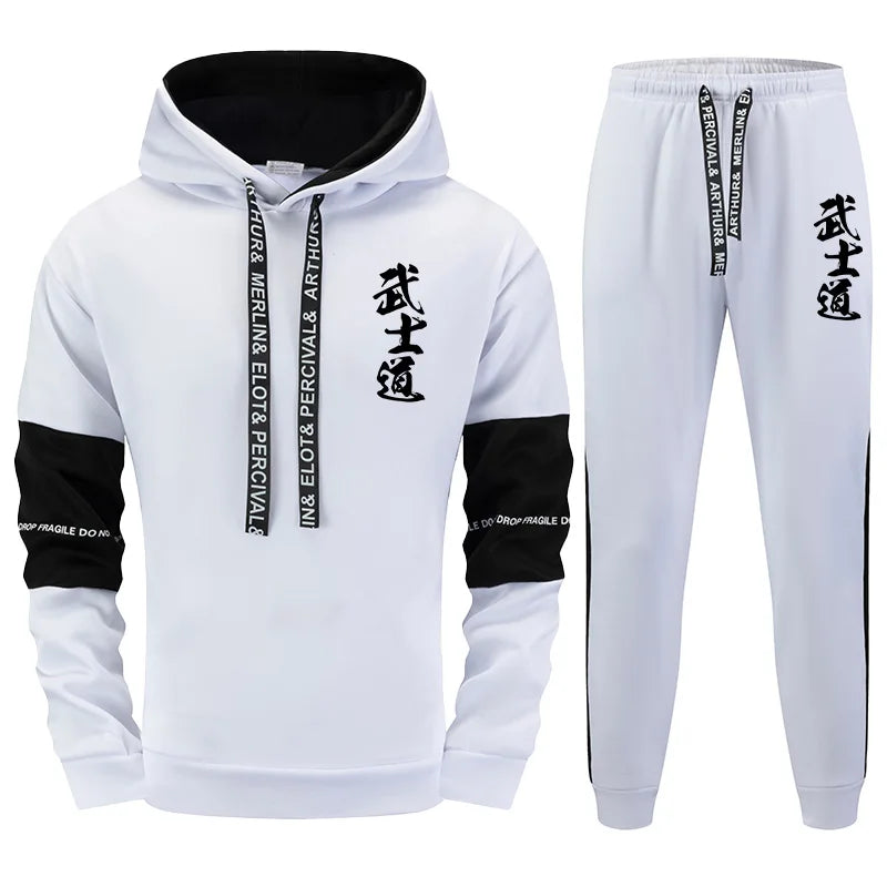 Autumn Winter Casual Sweatshirt Jogger Sportswear Japan Bushido Print Outfit 2025 New Fashion Men's Tracksuit Hoodies Sweatpants