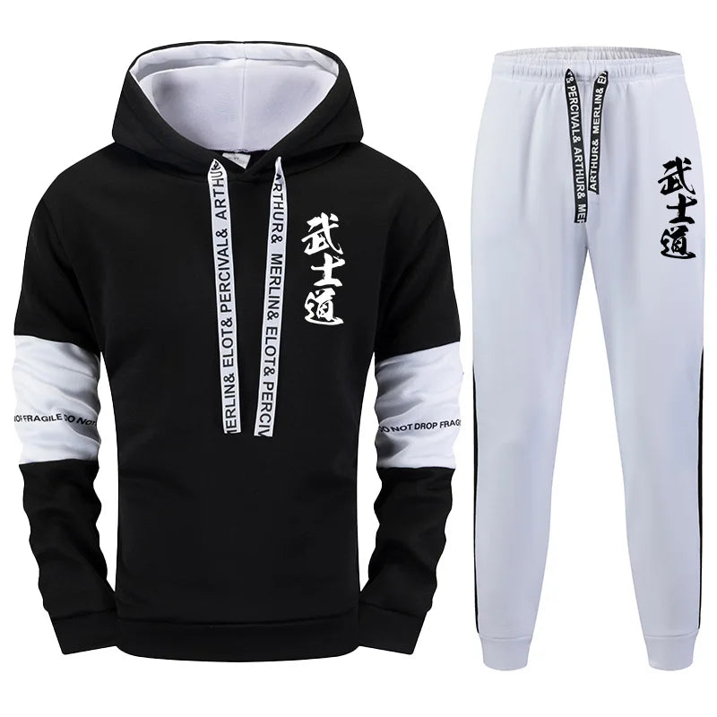 Autumn Winter Casual Sweatshirt Jogger Sportswear Japan Bushido Print Outfit 2025 New Fashion Men's Tracksuit Hoodies Sweatpants