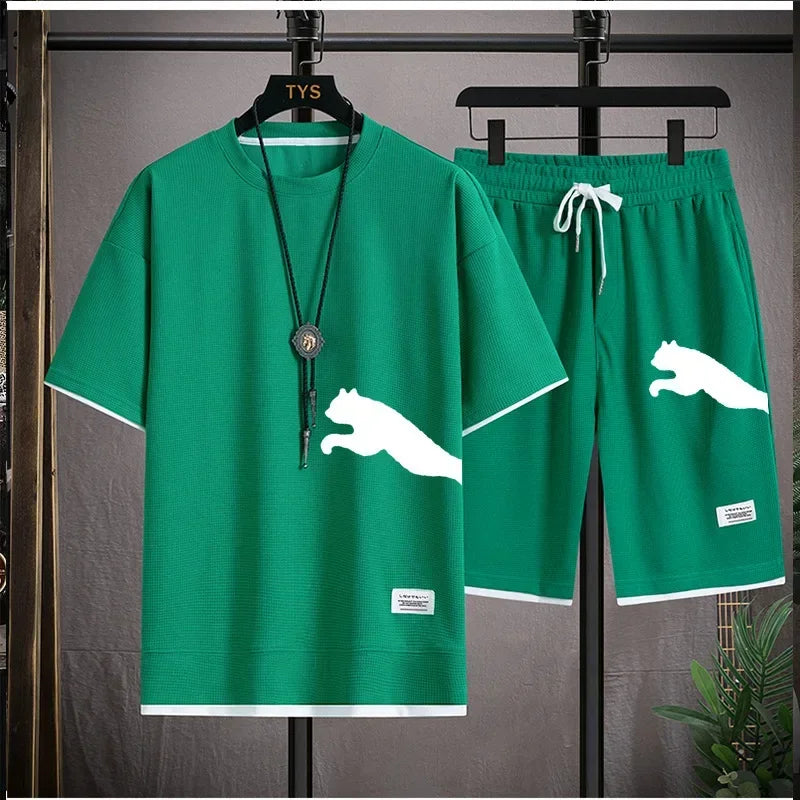 New men's summer sportswear: men's short-sleeved shirt + sport pants, casual, multi-functional, loose and breathable, running sh