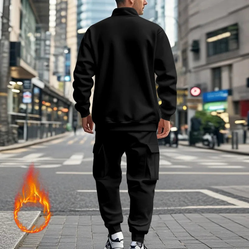 Men's Autumn/Winter Casual Semi-Zipped Pullover Loose Fleece Warm Sweatshirt And Sweatpants Available in 1/2 piece