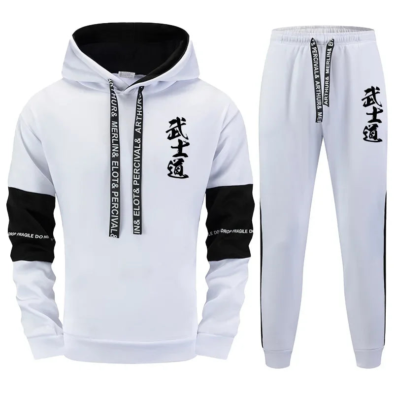 Autumn Winter Casual Sweatshirt Jogger Sportswear Japan Bushido Print Outfit 2025 New Fashion Men's Tracksuit Hoodies Sweatpants