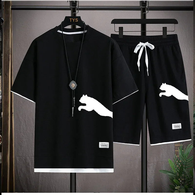 New men's summer sportswear: men's short-sleeved shirt + sport pants, casual, multi-functional, loose and breathable, running sh