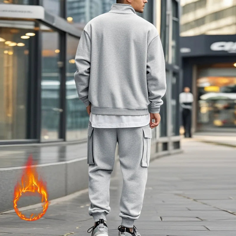 Men's Autumn/Winter Casual Semi-Zipped Pullover Loose Fleece Warm Sweatshirt And Sweatpants Available in 1/2 piece