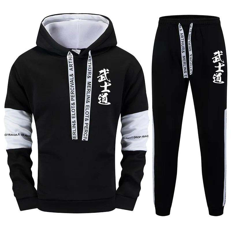 Autumn Winter Casual Sweatshirt Jogger Sportswear Japan Bushido Print Outfit 2025 New Fashion Men's Tracksuit Hoodies Sweatpants