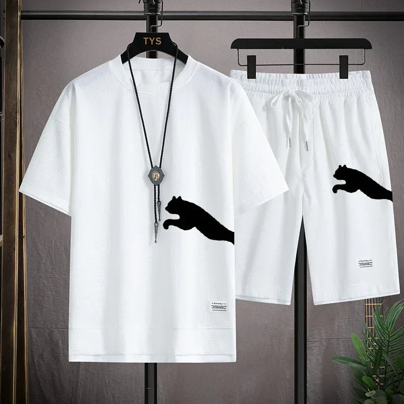 New men's summer sportswear: men's short-sleeved shirt + sport pants, casual, multi-functional, loose and breathable, running sh