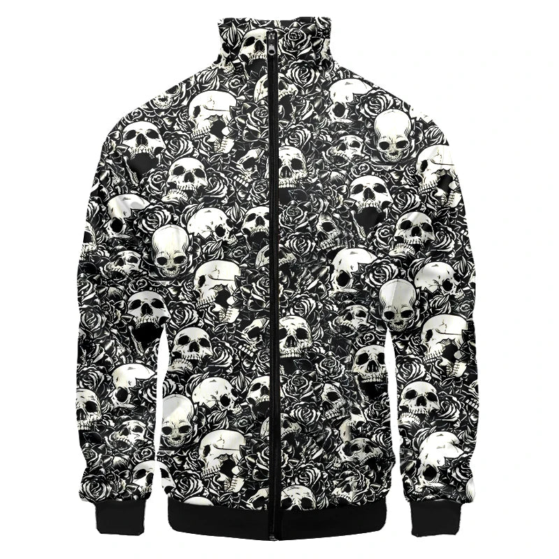 3D Printed Pink Rose Skull Zip Jacket For Men Clothes Funny Mens Designer Clothes Streetwear Men Coat Tops High Quality Jackets