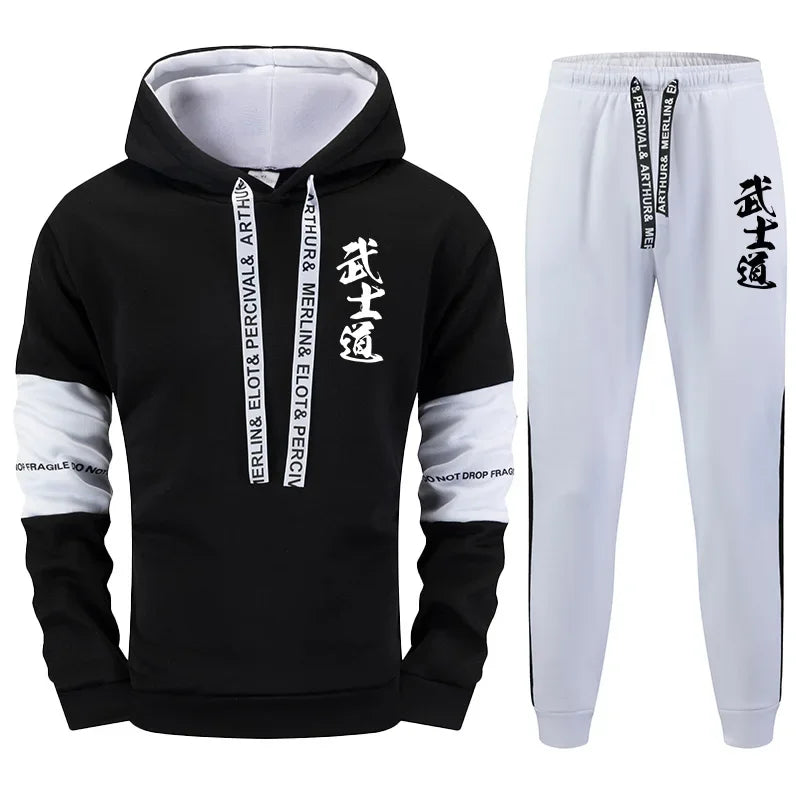 Autumn Winter Casual Sweatshirt Jogger Sportswear Japan Bushido Print Outfit 2025 New Fashion Men's Tracksuit Hoodies Sweatpants